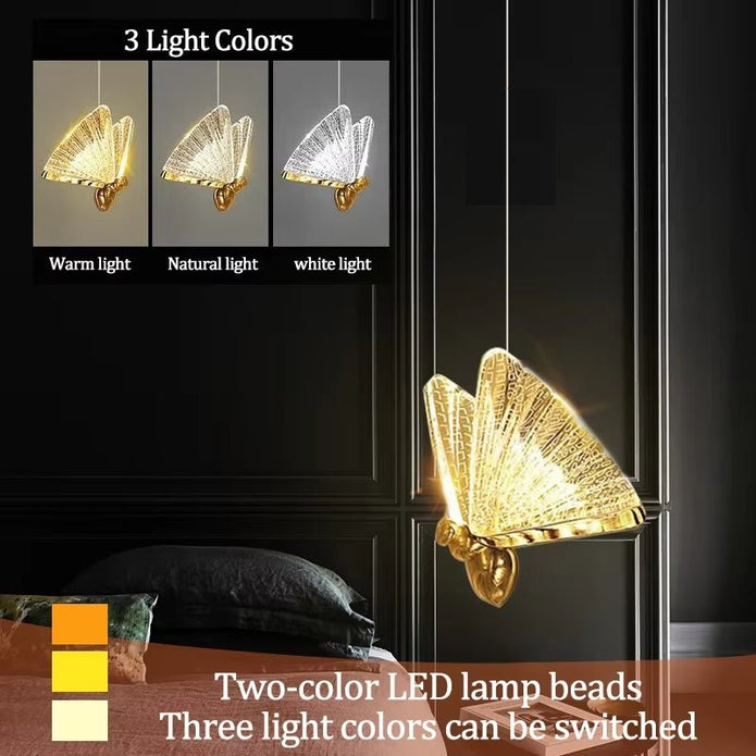 BAMDECOR LED Modern Bedroom Bedside Creative Butterfly Hanging Chandelier Light Fixtures for Stairs Nordic Decoration