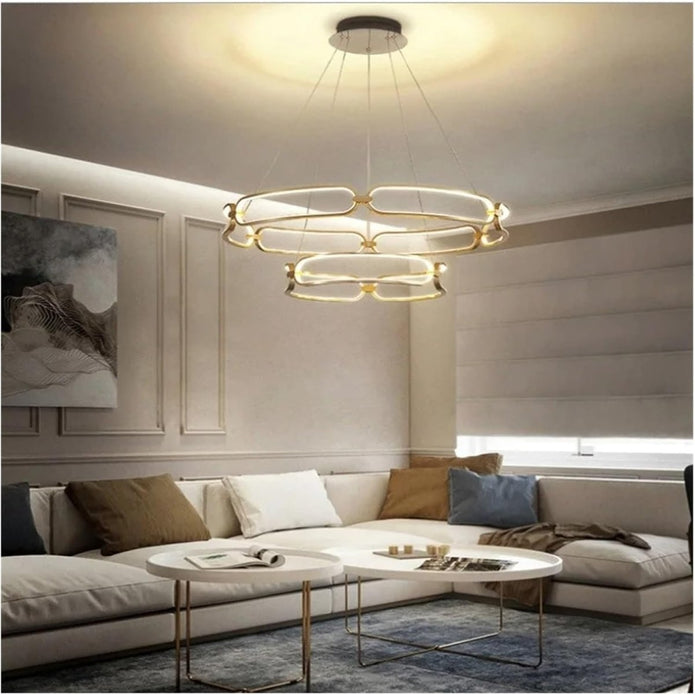 BAMDECOR A209 Colette Ceiling Chandelier Led Modern Circular Art Aluminum Light Fixture for Living Room Bedroom Indoor Decor(2 Rings)