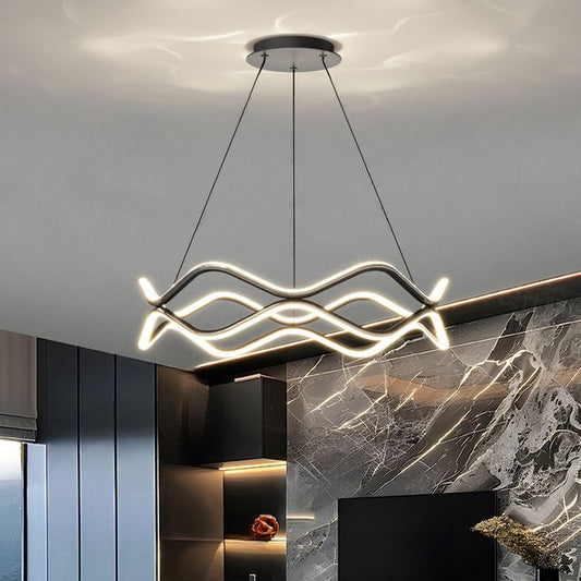 BAMDECOR A212/1 Black Modern Wavy Art Aluminum Light Fixture for Living Room Bedroom Indoor Decor