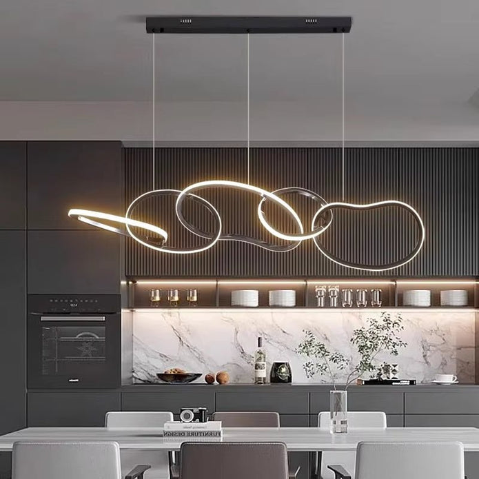 BAMDECOR A24126 Nordic Minimalist LED Pendant Light Adjustable Modern Ring Chandelier for Dining Room and Bar (Black) 1.8 Meters
