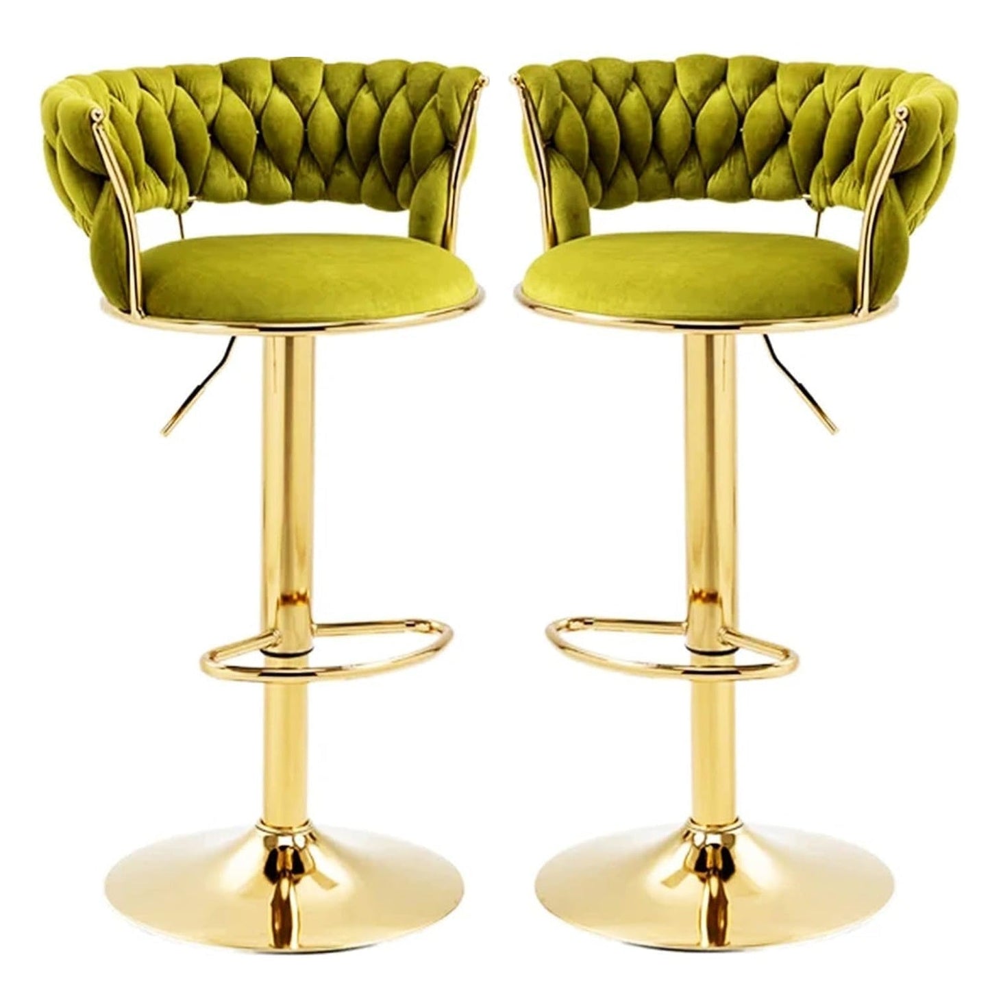 SERENITà 2x Height Adjustable Swivel Bar Stool Velvet Golden Base Barstools Chairs Padded Seat Olive Green