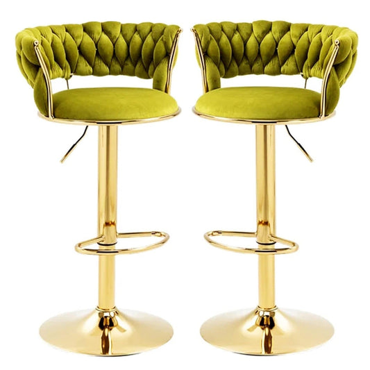 SERENITà 2x Height Adjustable Swivel Bar Stool Velvet Golden Base Barstools Chairs Padded Seat Olive Green