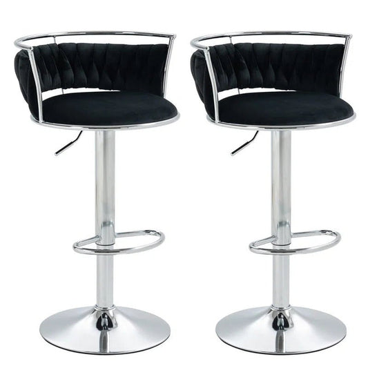 SERENITà Silver Swivel Upholstered Velvet Adjustable Height Counter Stool with Metal Frame Black (Set of 2)