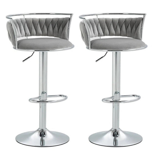 SERENITà Silver Swivel Upholstered Velvet Adjustable Height Counter Stool with Metal Frame Grey (Set of 2)