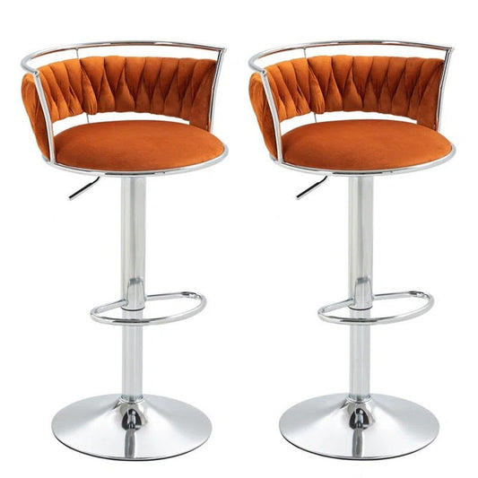 SERENITà Silver Swivel Upholstered Velvet Adjustable Height Counter Stool with Metal Frame Orange (Set of 2)