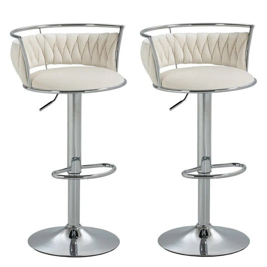 SERENITà Silver Swivel Upholstered Velvet Adjustable Height Counter Stool with Metal Frame White (Set of 2)