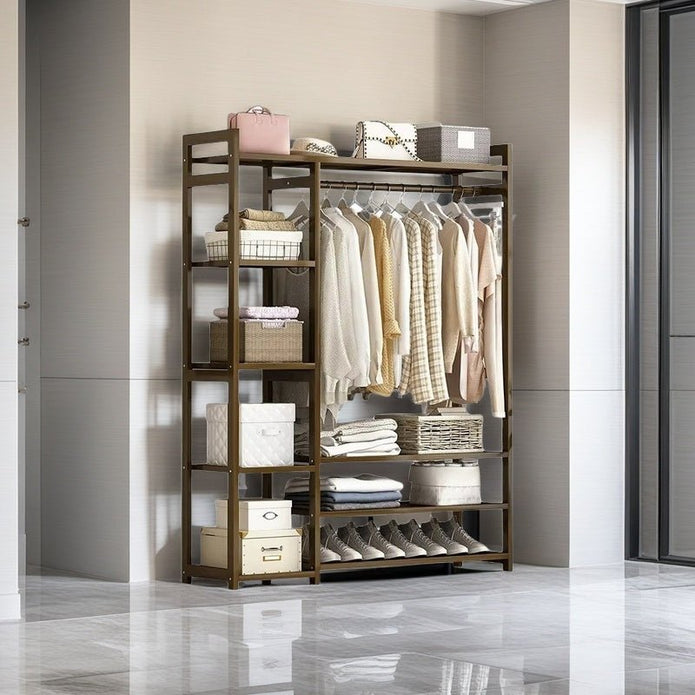 Bamboo Clothes Rack Garment Closet Storage Organizer Hanging Rail Shelf Dress room 110CM