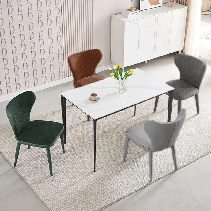 VELLUTO Modern Kitchen Dining Room Chairs Faux Leather Flannel Accent Chairs Metal Vanity Lounge Chair with Back for Living Room Set of 2 (Dark Grey)