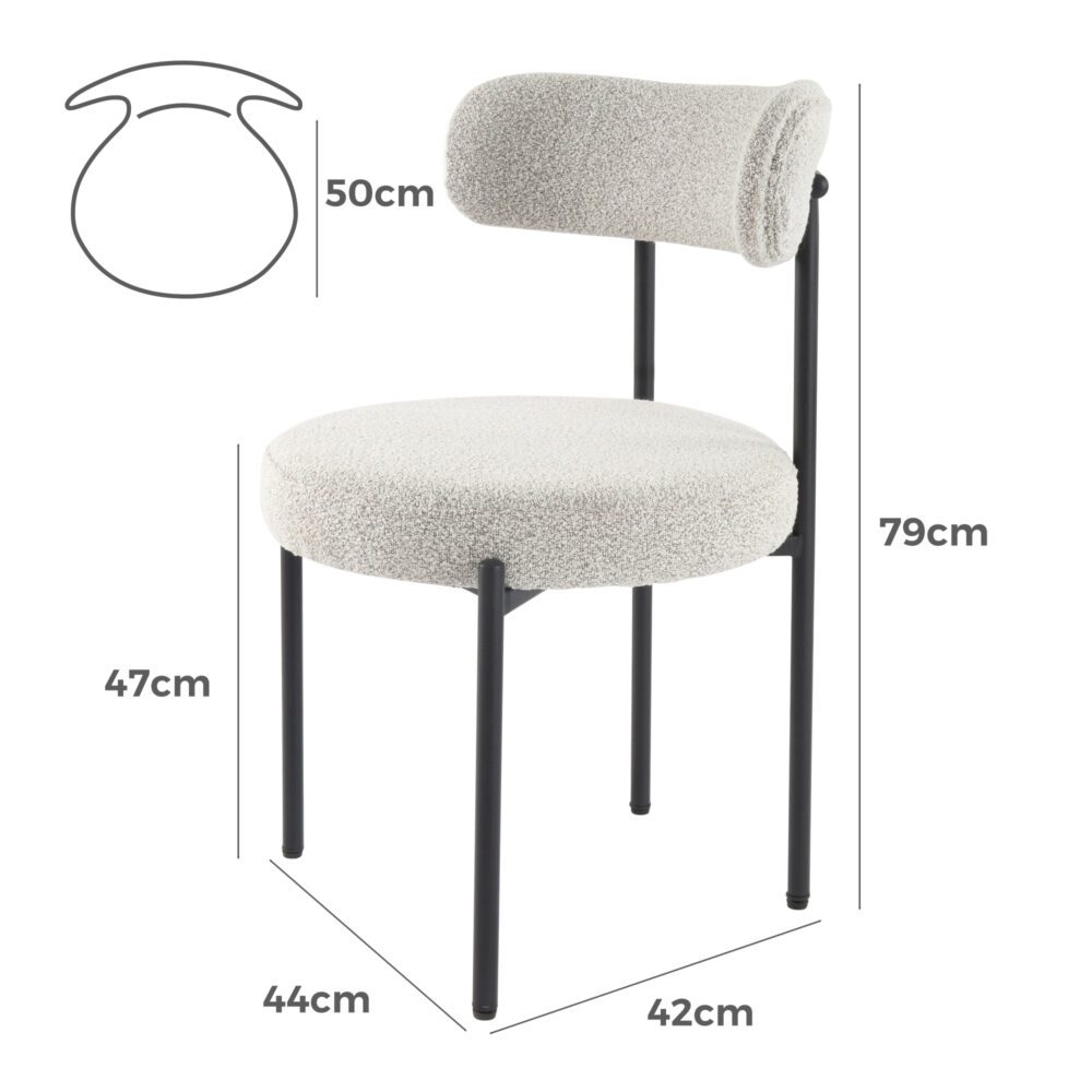 Luxe Boucle Cushioned Elsa Dining Chairs in White Quartz