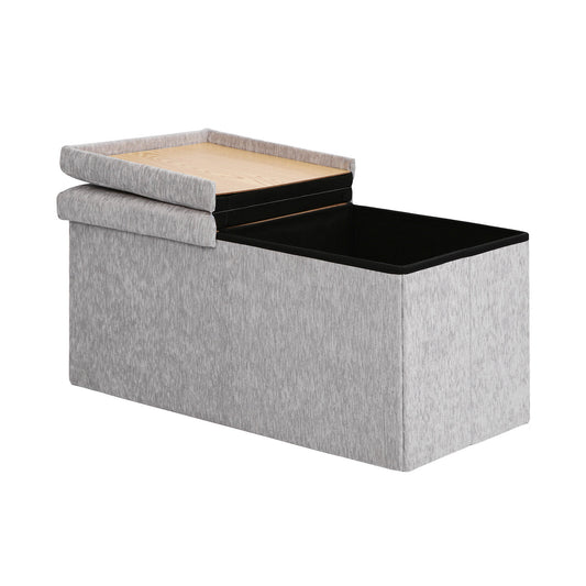 Foldable Storage Ottoman - Flip Lid Side Table Toy Blanket Organiser Seat KIRA GREY