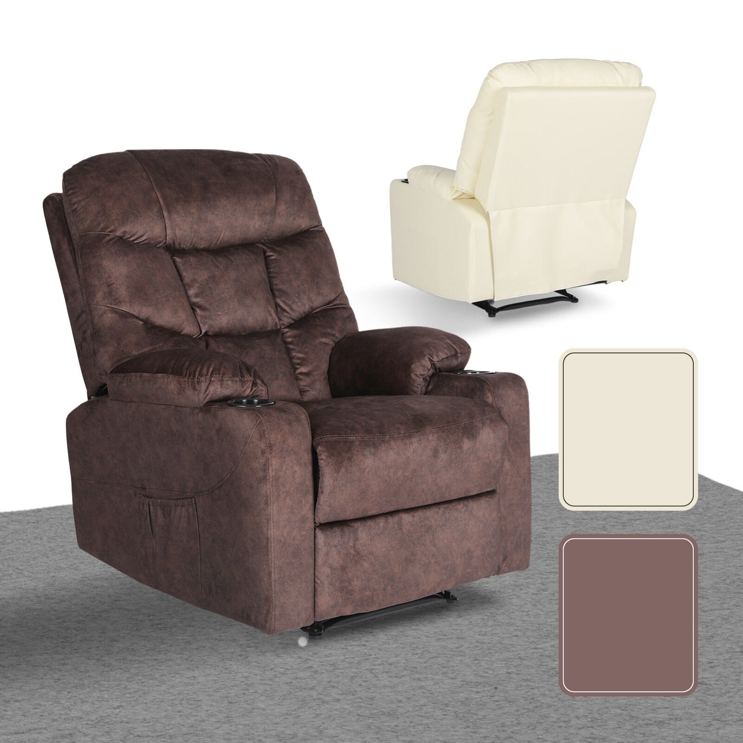8-Point Electric Massage Recliner Chair - Leathaire Lounge Sofa Armchair AVERY BROWN