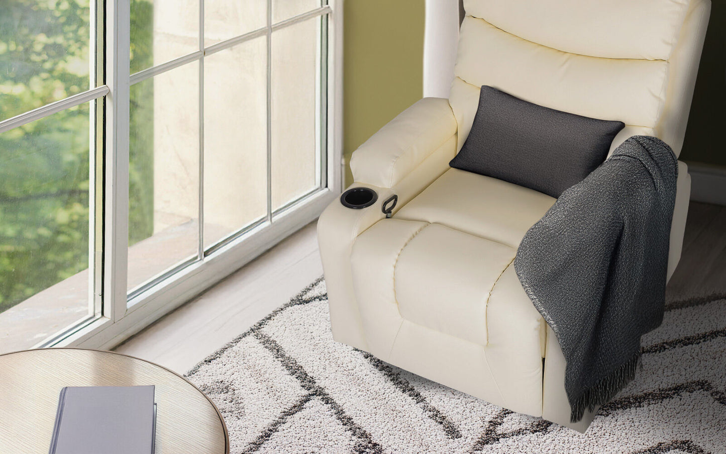 8-Point Electric Massage Recliner Chair - PU Leather Lounge Sofa Armchair CELINA CREAM