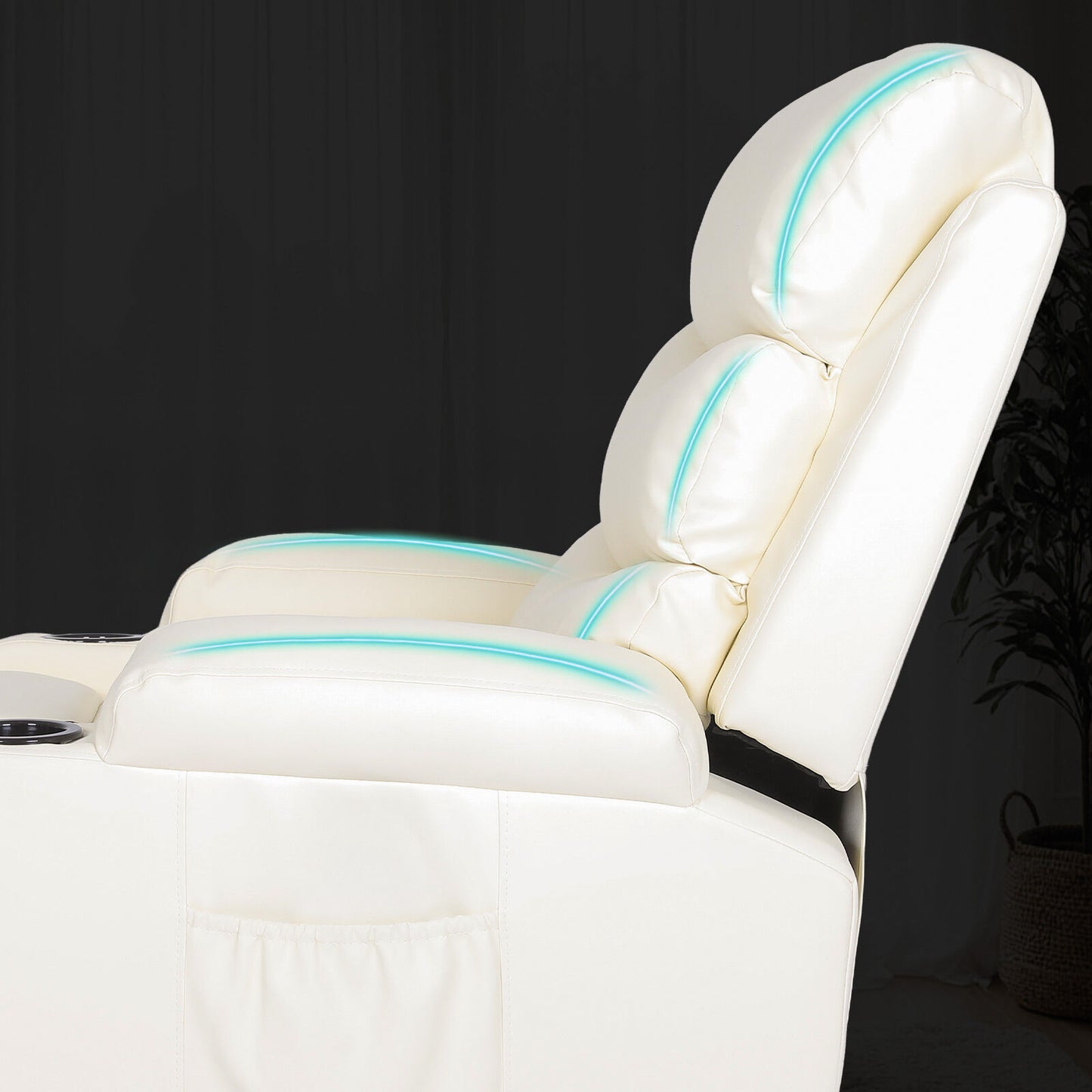 8-Point Electric Massage Recliner Chair - PU Leather Lounge Sofa Armchair CELINA CREAM