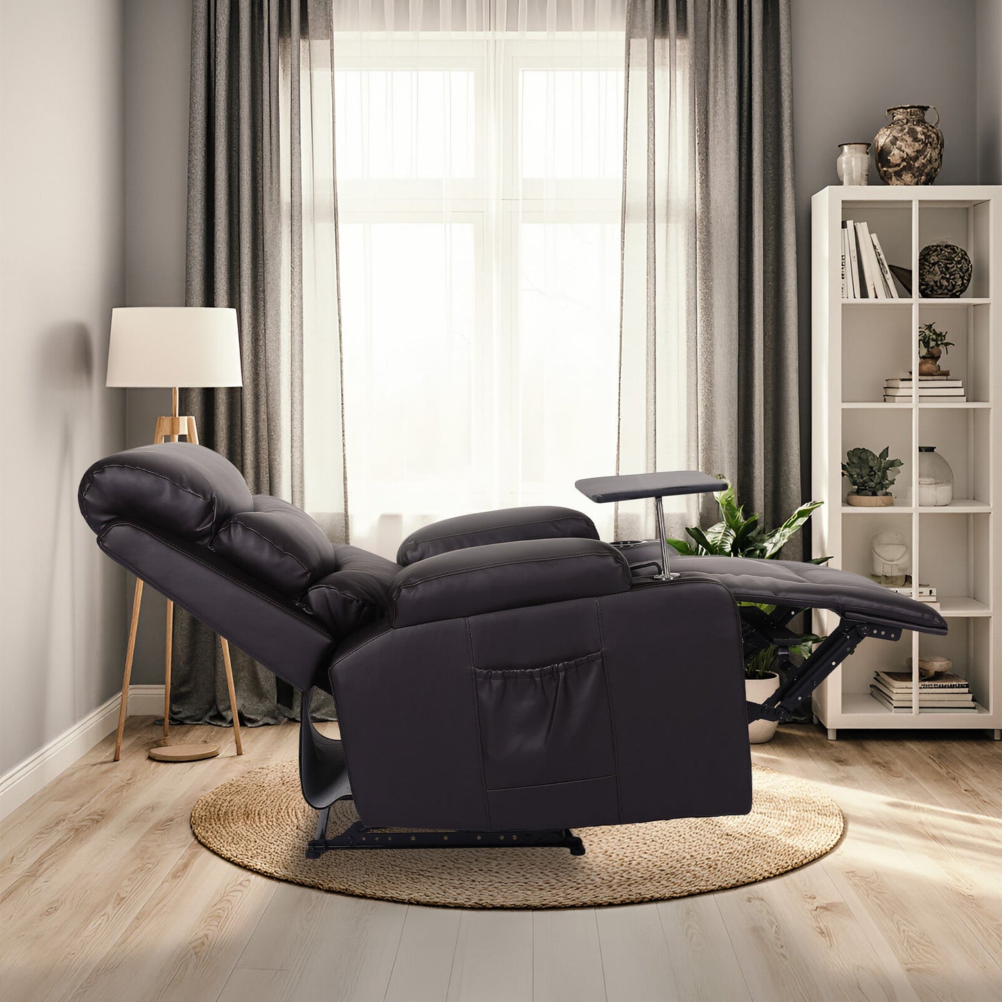 8-Point Electric Massage Recliner Chair - PU Leather Electric Lounge Sofa Armchair HARLOW BROWN
