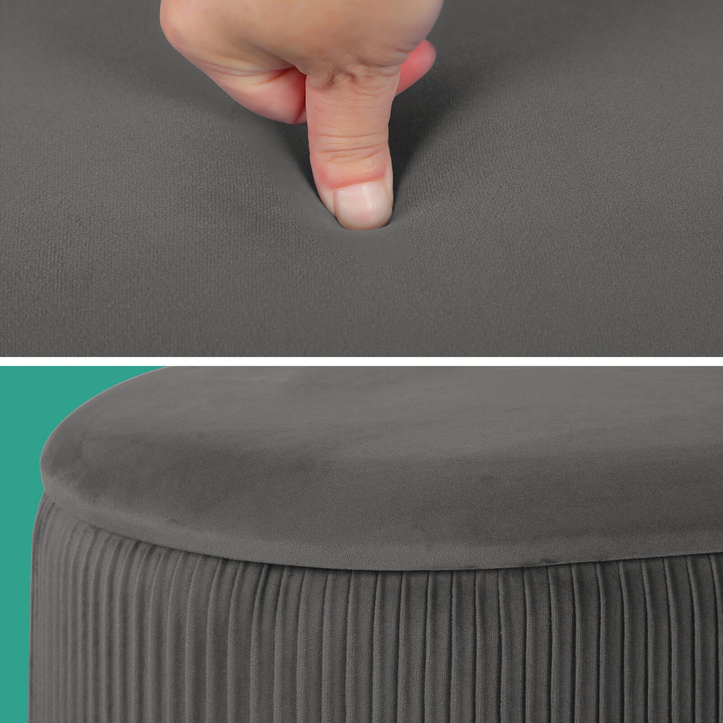 3 Piece Set Storage Ottoman - Blanket Box Velvet Padded Bench Stool FAYE GREY