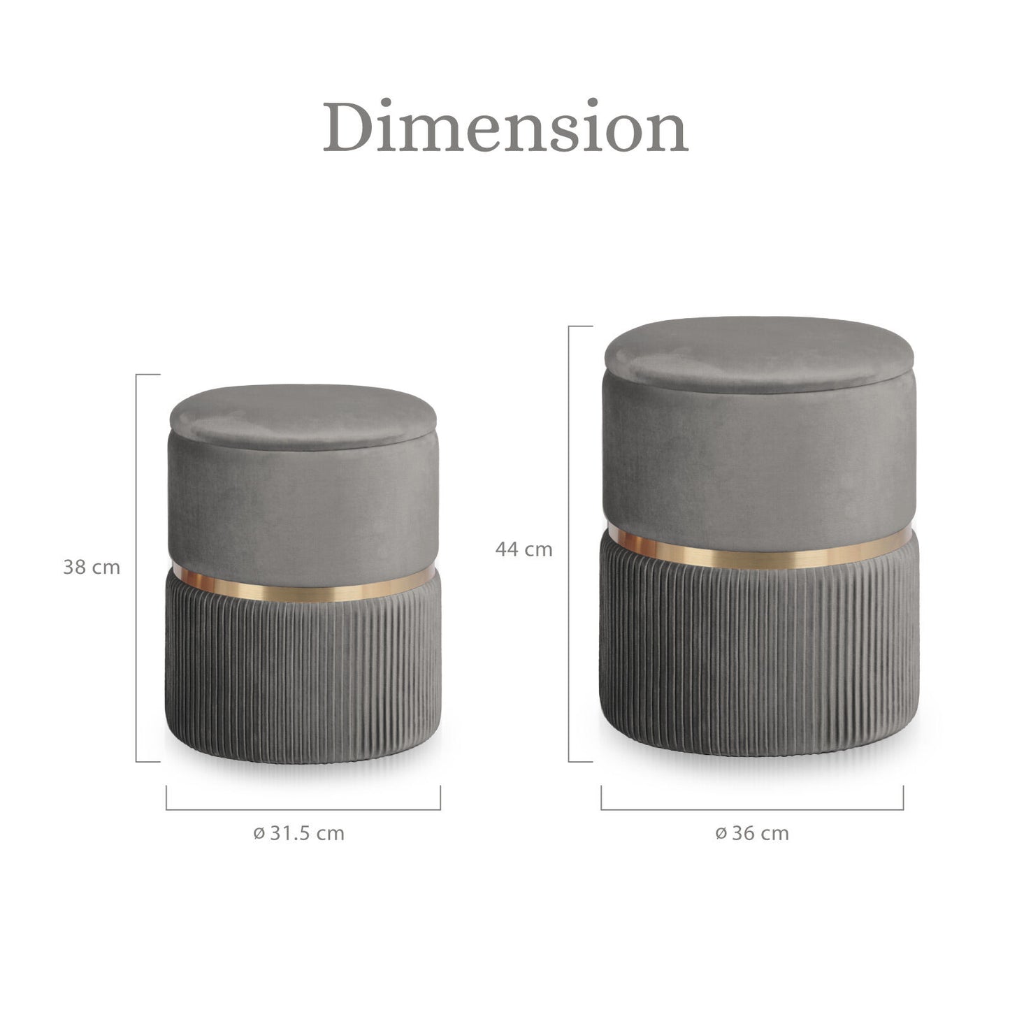 2X Side Table Storage Ottoman - Velvet Padded Stool Vanity Footstool REMI GREY