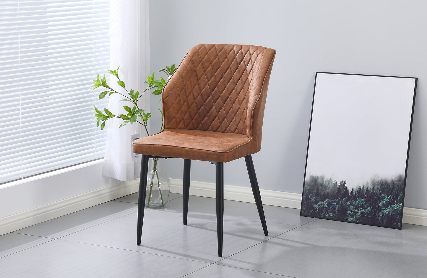 Set of 2 - Cross Pattern Dining Chair - Brown Black Legs
