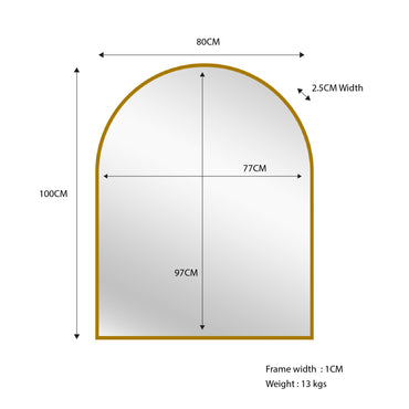 Gold Metal Arch Mirror - Small 80cm x 100cm