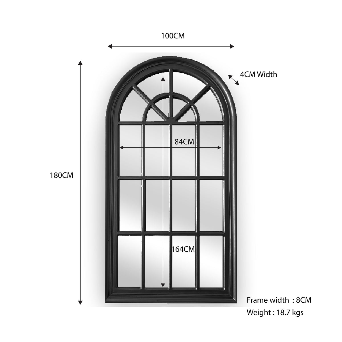 Open Window Style Mirrors Window Style Mirror - Black Arch 70 CM x 130 CM – Lumina'NLark