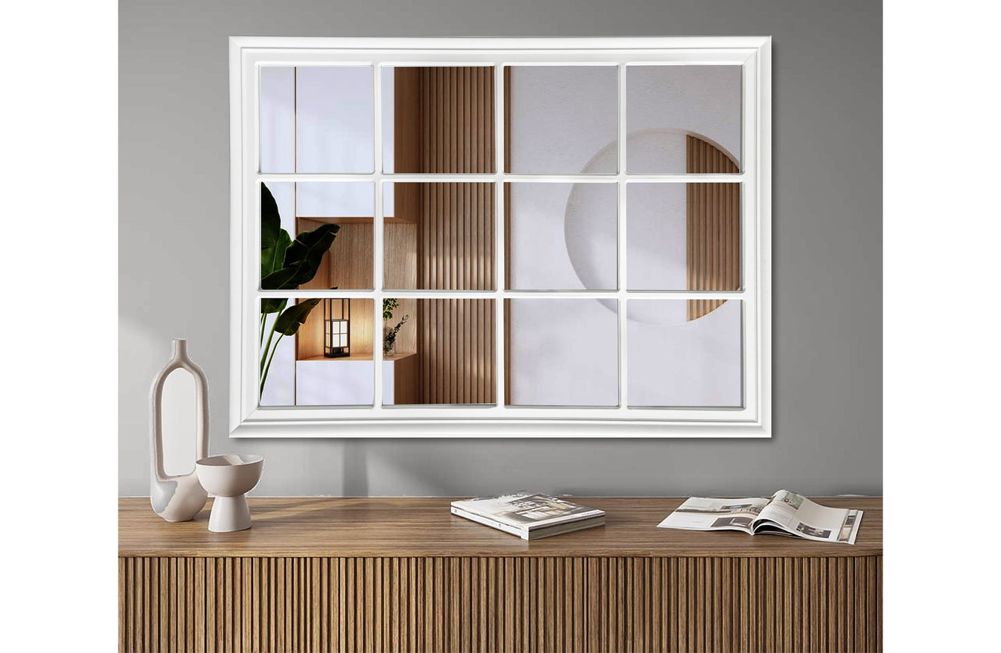 Window Style Mirror - White Rectangle 95cm x 130cm