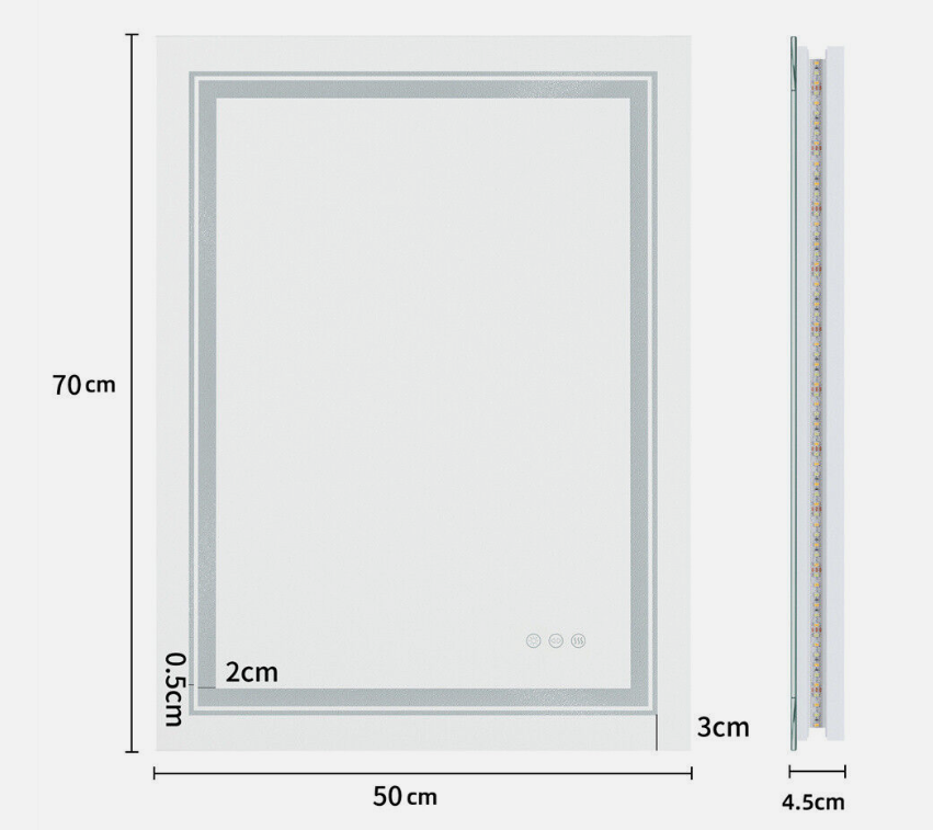 Interior Ave - 50 x 70cm Rectangle Frameless LED Bathroom Mirror