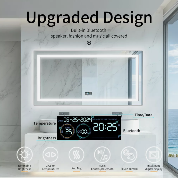 Interior Ave - 60 x 80cm Rectangle Frameless LED Bathroom Mirror – Bluetooth