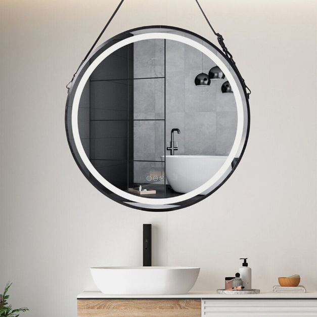 Interior Ave - 80cm Round Black Hanging LED Bathroom Mirror