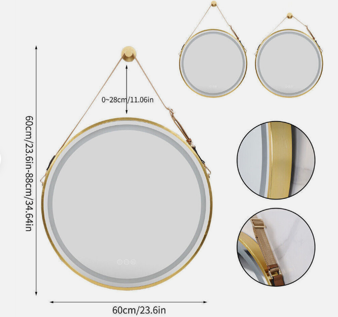 Interior Ave - 60cm Round Gold LED Hanging Bathroom Mirror