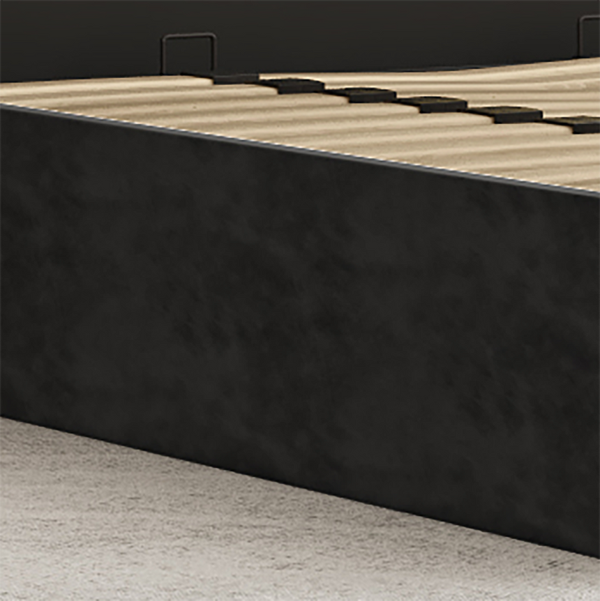 Elegant King Bedframe Charcoal Velvet Fabric with Gas Lift Storage and Golden Trim