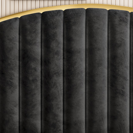 Elegant King Bedframe Charcoal Velvet Fabric with Gas Lift Storage and Golden Trim