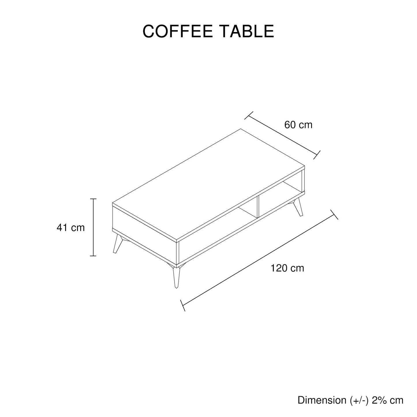 Coffee Table 2 Open Storage Cabinet MDF in Champagne Colour