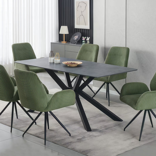 Dining Table Rectangular Shape Green Sintered Stone Top Powder Coated Iron Legs