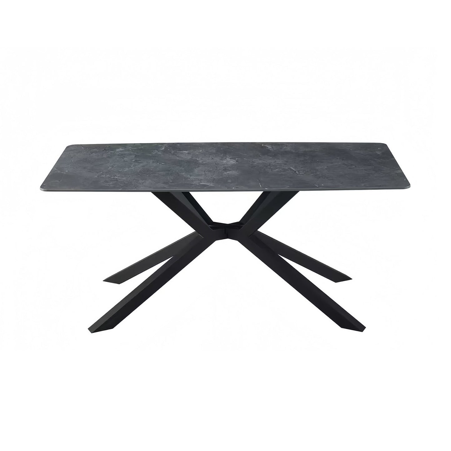 Dining Table Rectangular Shape Green Sintered Stone Top Powder Coated Iron Legs