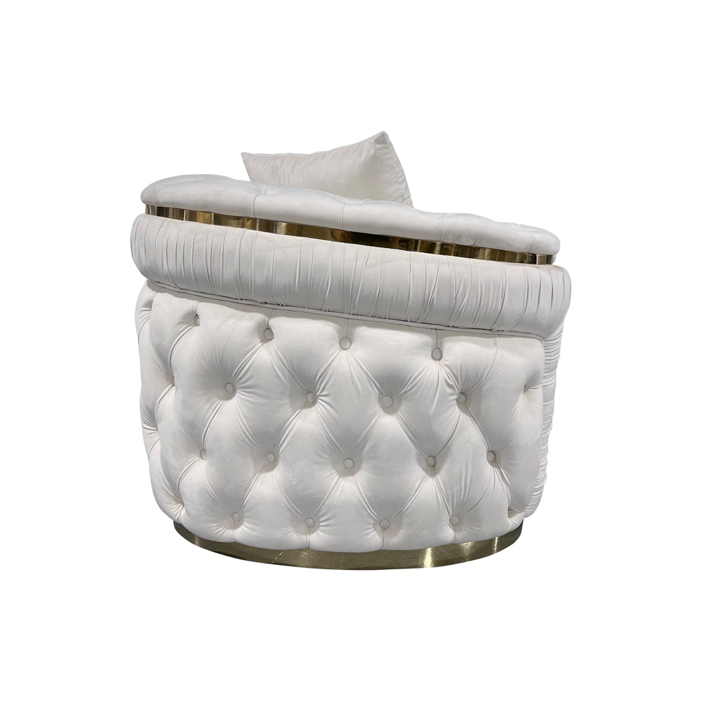 1 Seater Sofa Beige Velvet Fabric Solid Wood construction Gold Stainless Steel Trim