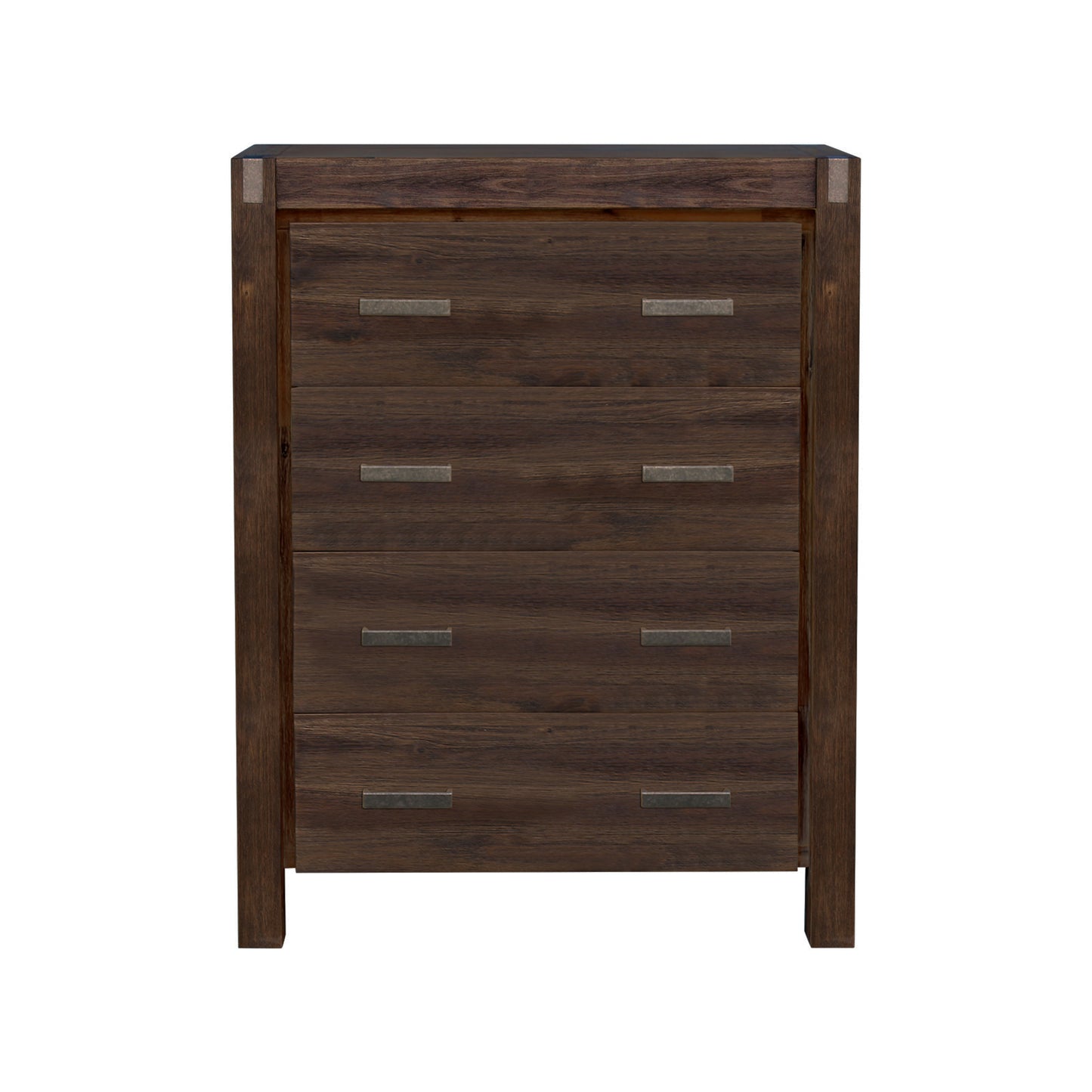 Tallboy with 4 Storage Drawers Solid Wooden Assembled in Chocolate Colour