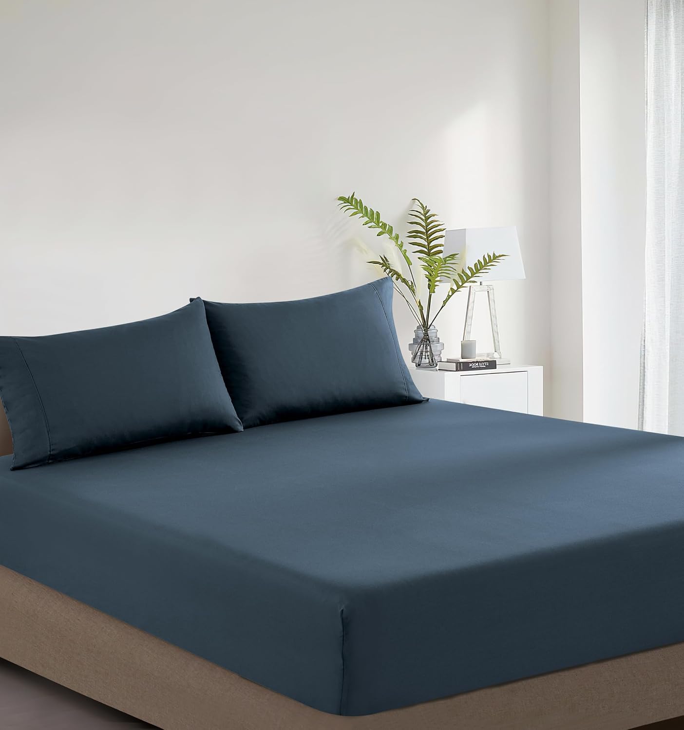 100% Vintage Washed Cotton Fitted Sheet Combo Set – 100% Natural Cotton, Ultra Soft & Breathable – Includes Fitted Sheet & Pillowcases – Machine Washable (Indigo, Single)