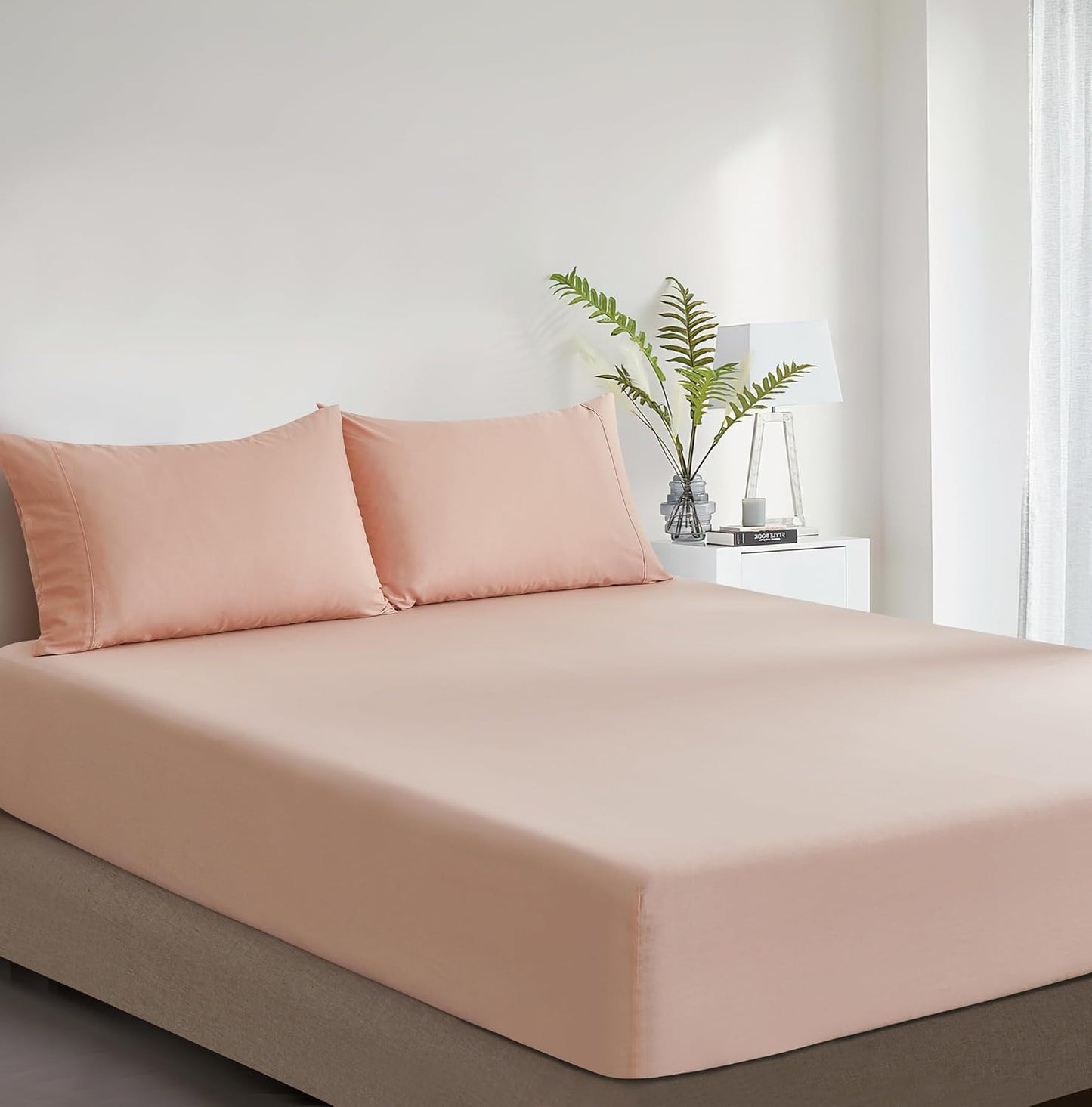 100% Vintage Washed Cotton Fitted Sheet Combo Set – 100% Natural Cotton, Ultra Soft & Breathable – Includes Fitted Sheet & Pillowcases – Machine Washable (Pink, Single)