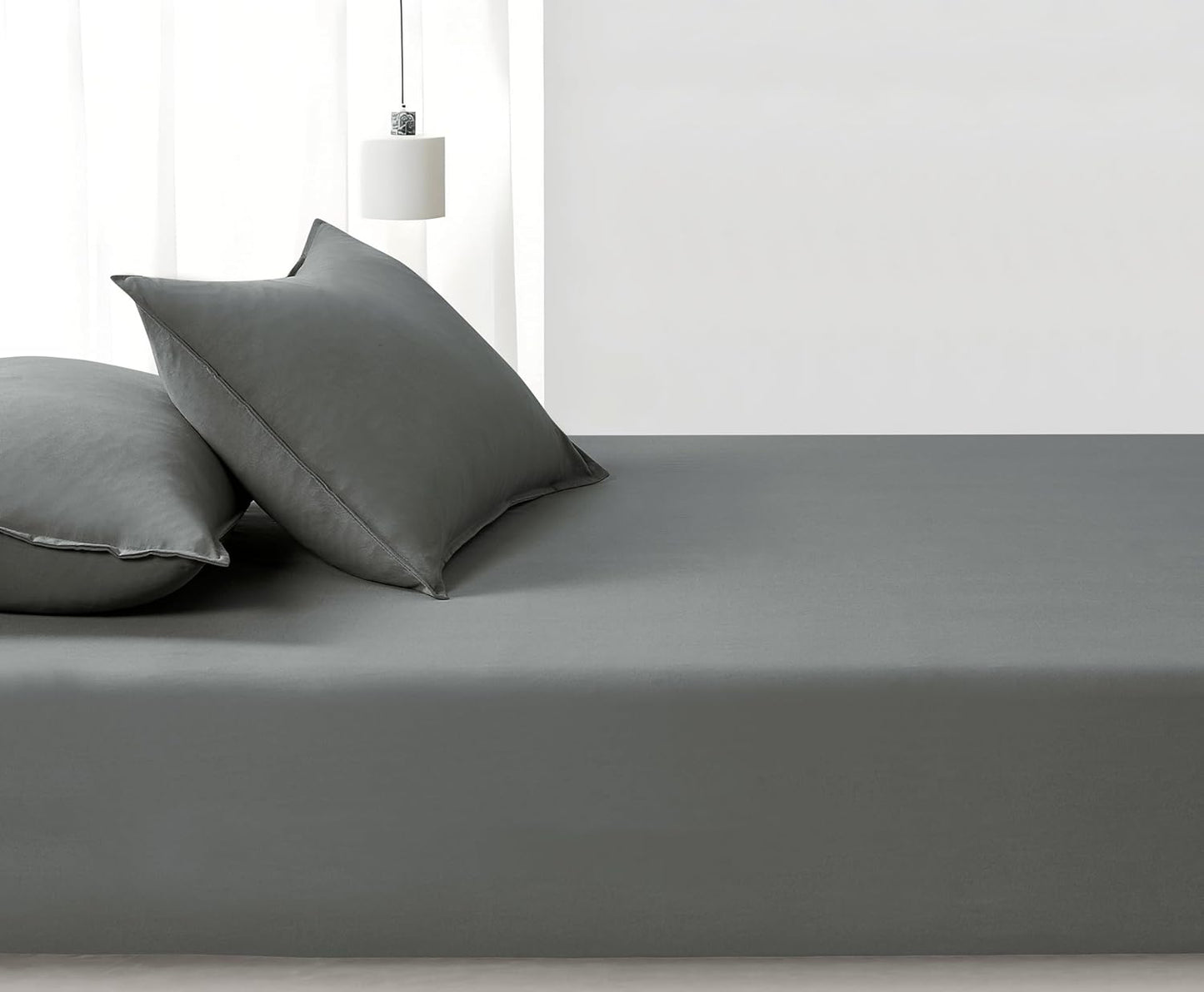 100% Vintage Washed Microfibre Fitted Sheet Set – Ultra Soft & Lightweight All-Season Fitted Sheet with 1 Pillowcase (Grey, Single Size)