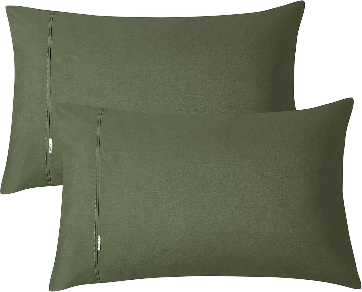 100% Vintage Washed Cotton Fitted Sheet Combo Set – 100% Natural Cotton, Ultra Soft & Breathable – Includes Fitted Sheet & Pillowcases – Machine Washable (Khaki Green, Double)