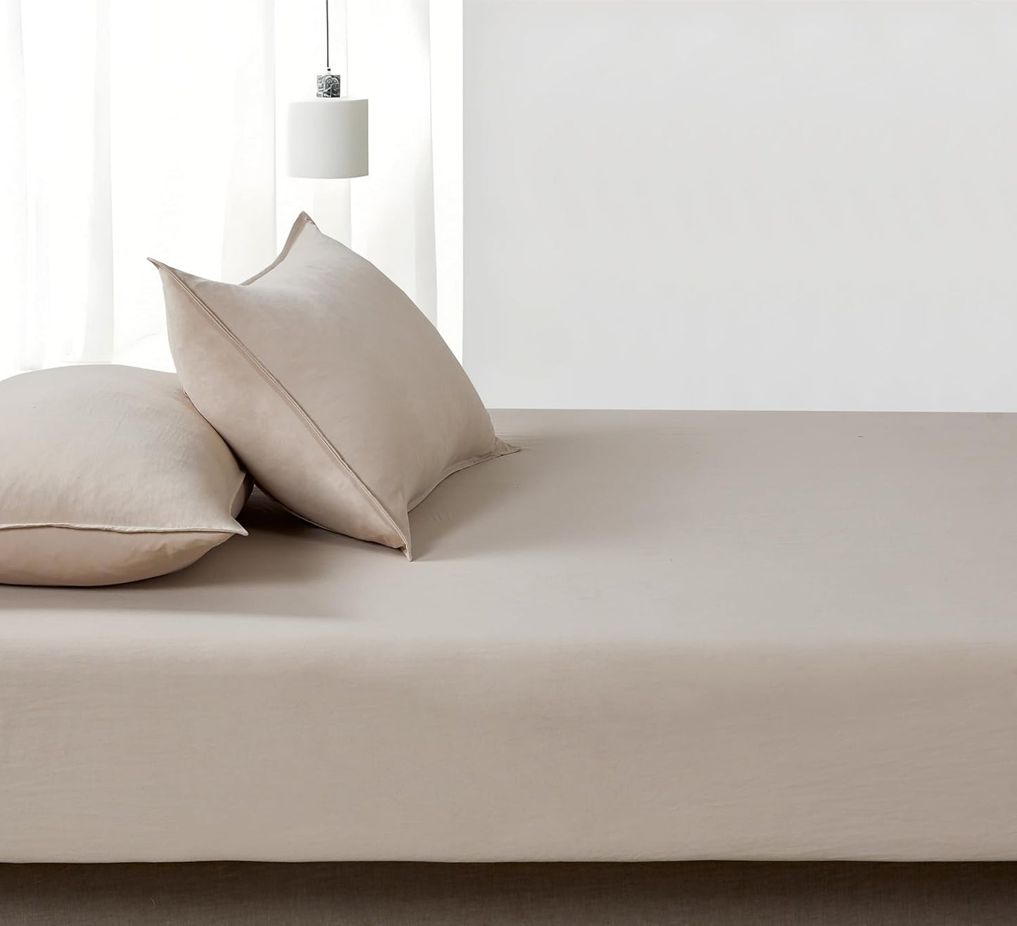 100% Vintage Washed Microfibre Fitted Sheet Set – Ultra Soft & Lightweight All-Season Fitted Sheet with 2 Pillowcases (Linen, Double Size)