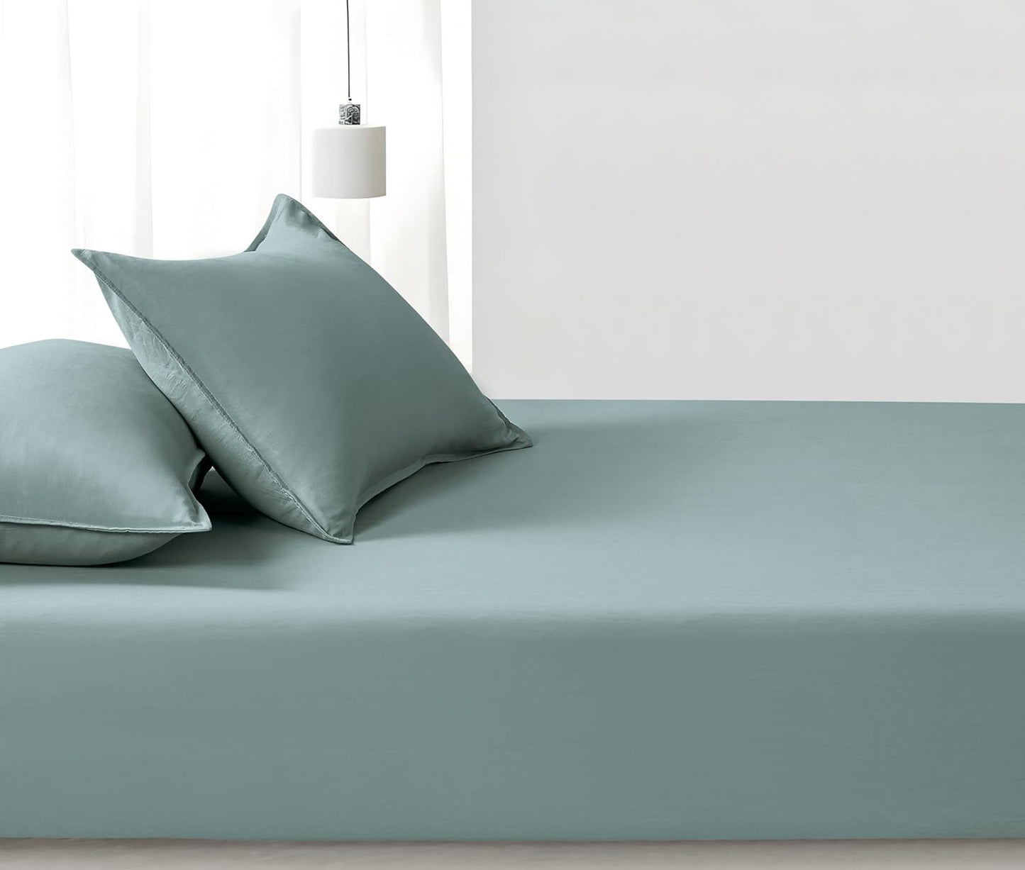 100% Vintage Washed Microfibre Fitted Sheet Set – Ultra Soft & Lightweight All-Season Fitted Sheet with 2 Pillowcases (Seafoam, DoubleSize)