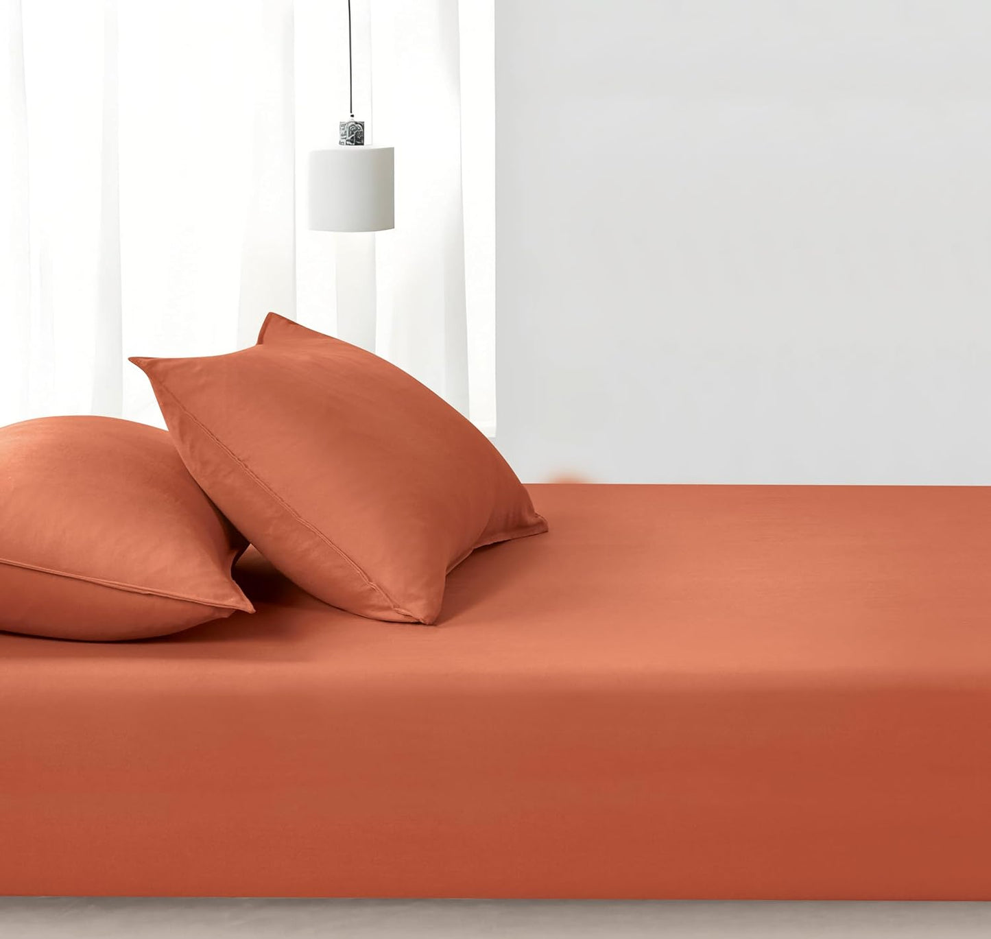100% Vintage Washed Microfibre Fitted Sheet Set – Ultra Soft & Lightweight All-Season Fitted Sheet with 2 Pillowcases (Terracotta, Double Size)