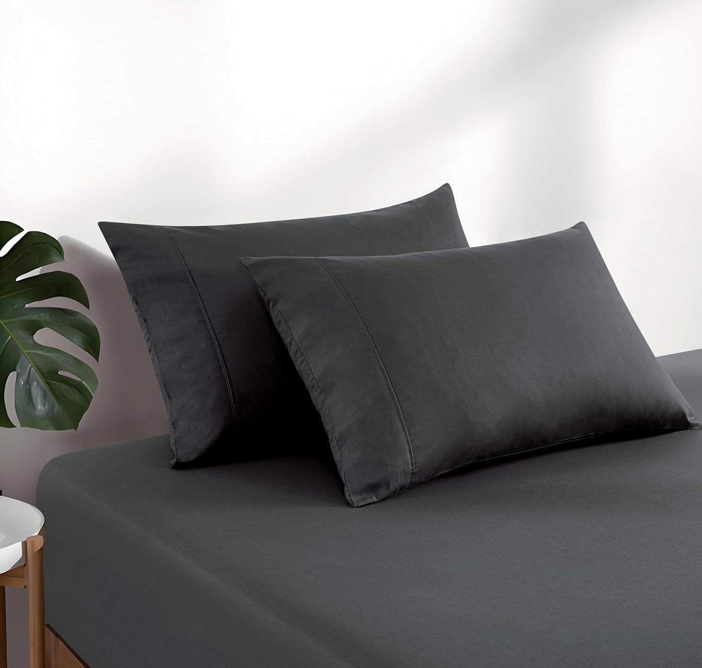 100% Vintage Washed Cotton Fitted Sheet Combo Set – 100% Natural Cotton, Ultra Soft & Breathable – Includes Fitted Sheet & Pillowcases – Machine Washable (Charcoal, Queen)