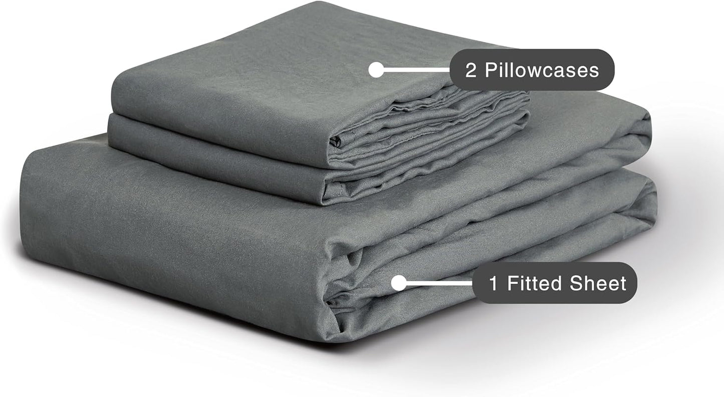 100% Vintage Washed Microfibre Fitted Sheet Set – Ultra Soft & Lightweight All-Season Fitted Sheet with 2 Pillowcases (Grey, Queen Size)