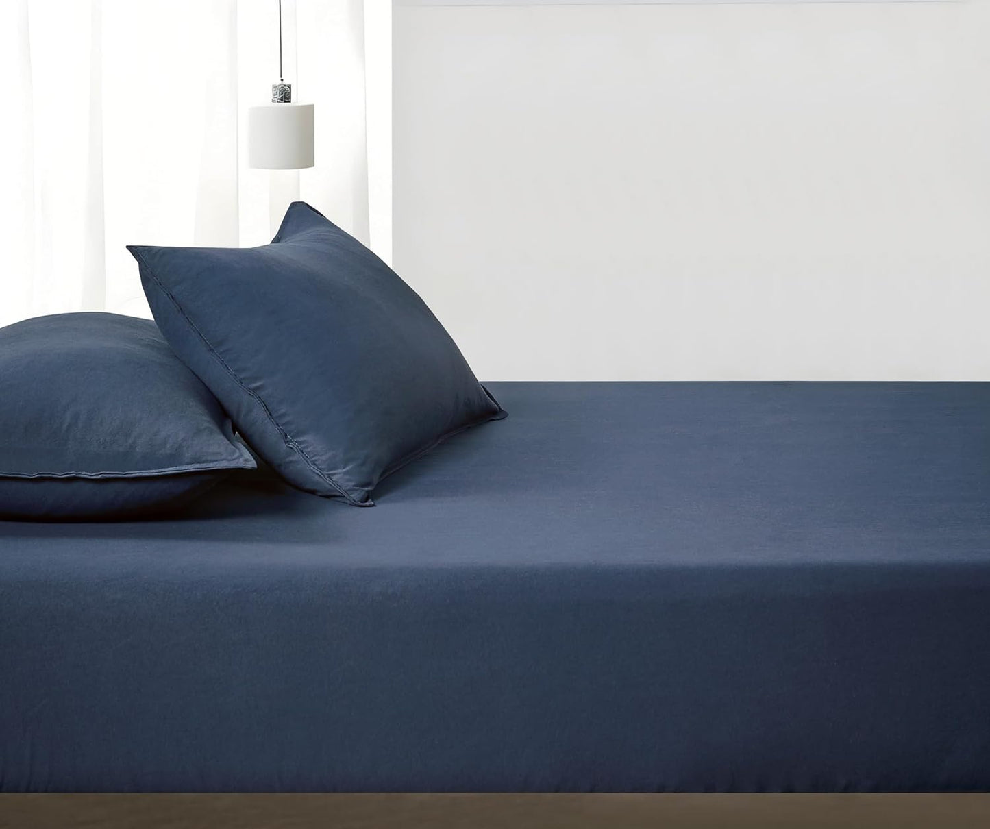 100% Vintage Washed Microfibre Fitted Sheet Set – Ultra Soft & Lightweight All-Season Fitted Sheet with 2 Pillowcases (Navy Blue, King Size)