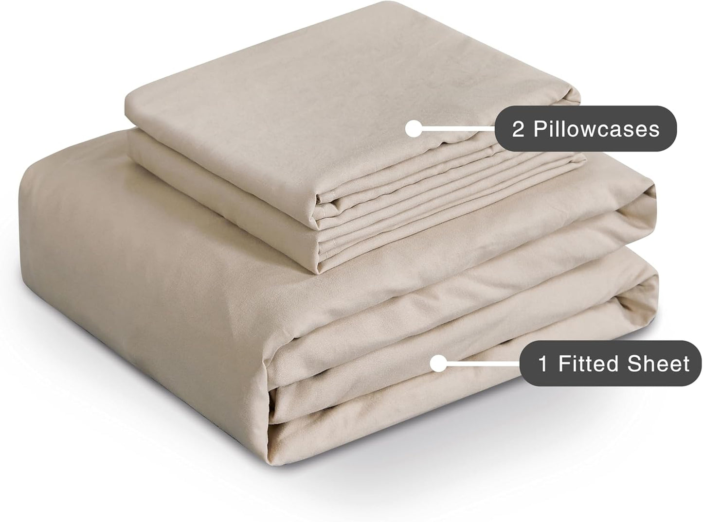 100% Vintage Washed Microfibre Fitted Sheet Set – Ultra Soft & Lightweight All-Season Fitted Sheet with 1 Pillowcase (Linen, King Single Size)