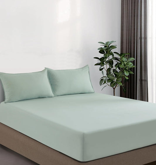100% Vintage Washed Microfibre Fitted Sheet Set – Ultra Soft & Lightweight All-Season Fitted Sheet with 1 Pillowcase (Sage, King Single Size)