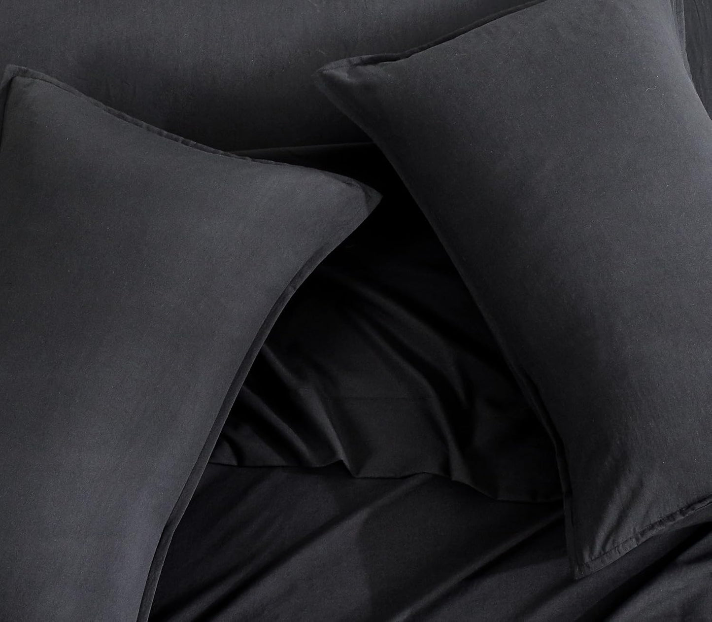 Vintage Washed Microfibre Sheet Set with 2 Pillowcases - Black - Super King