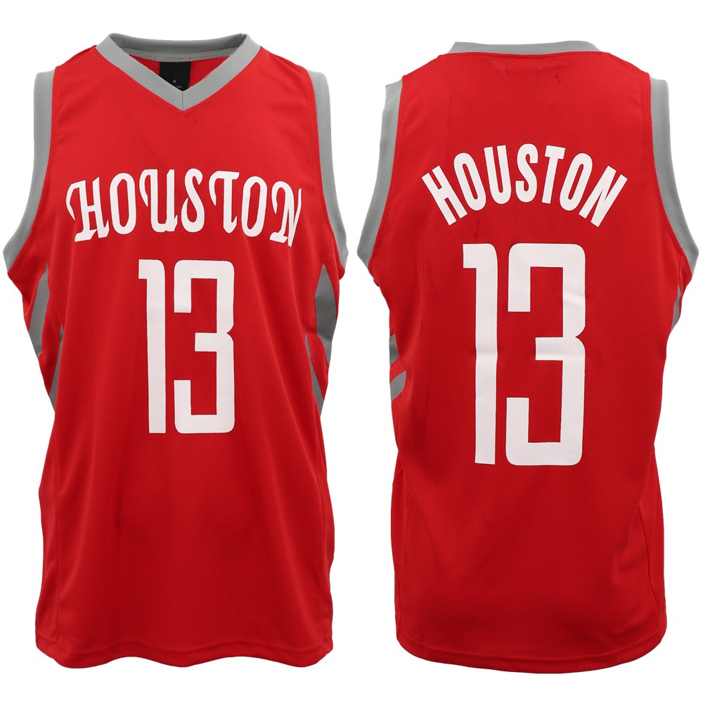 New Men's Basketball Jersey Sports T Shirt Tee Vest Tops Gym Chicago Los Angeles, White - Houston 13, M