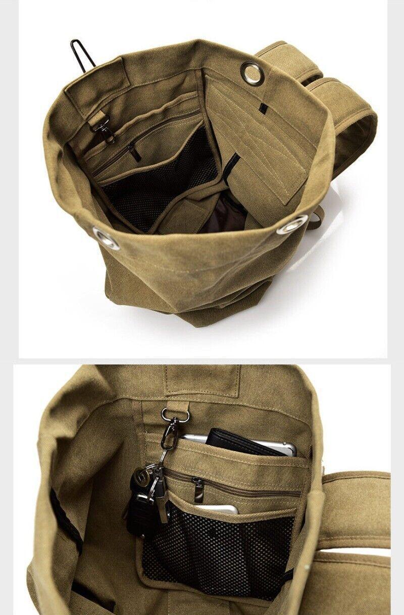 Large Capacity Travel Backpack for Men Outdoor Sports Bag Canvas Rucksack - Khaki-Small